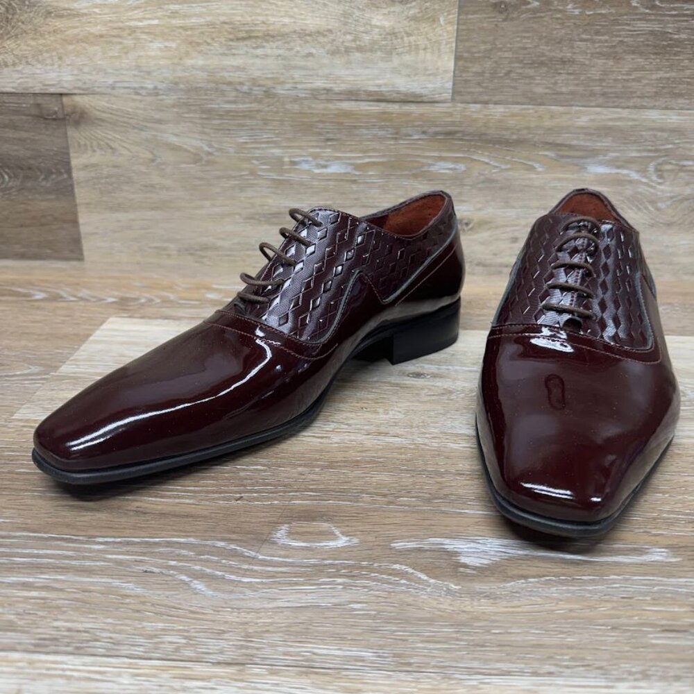Gacco Burgundy Patent Leather Square Toe Dress Shoes Men's Size EU 43